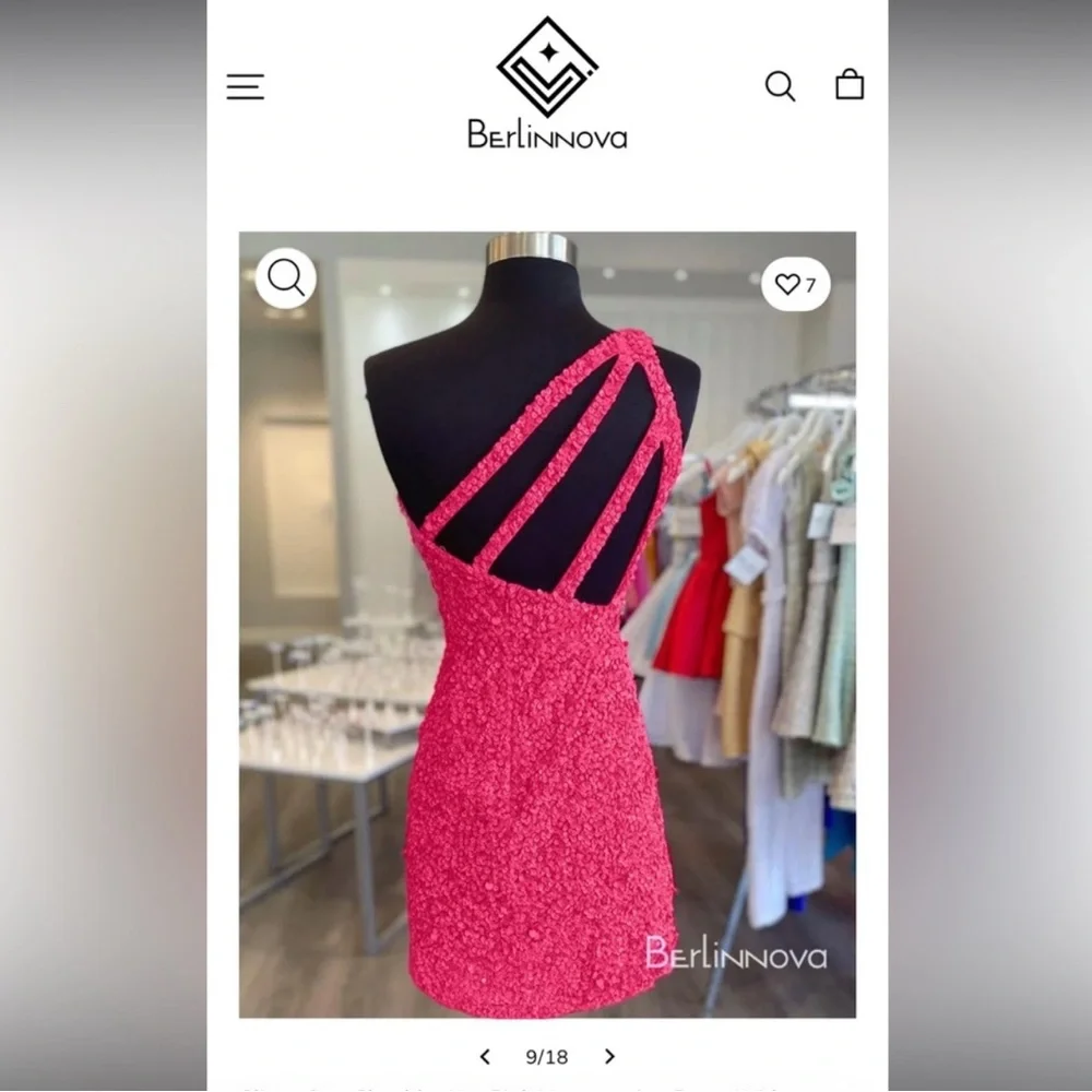 Elegant One Shoulder Fuchsia Sequin Dress‎